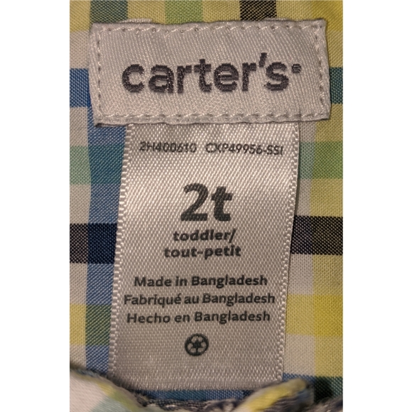 5/$25 Carter's Boys Button Down Plaid Shirt 2T - Picture 2 of 4